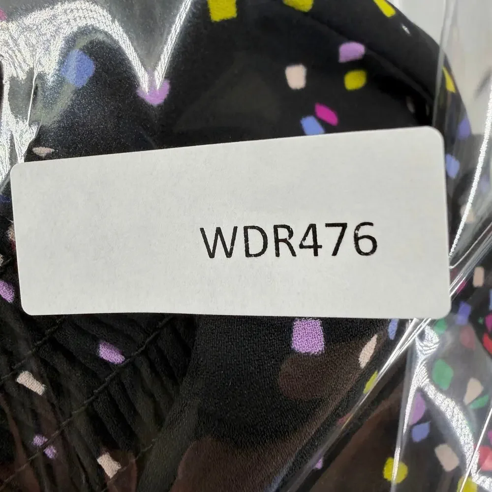 Kate Spade Confetti Pop Smocked Midi Dress Black Multicolor Cheer Size 4